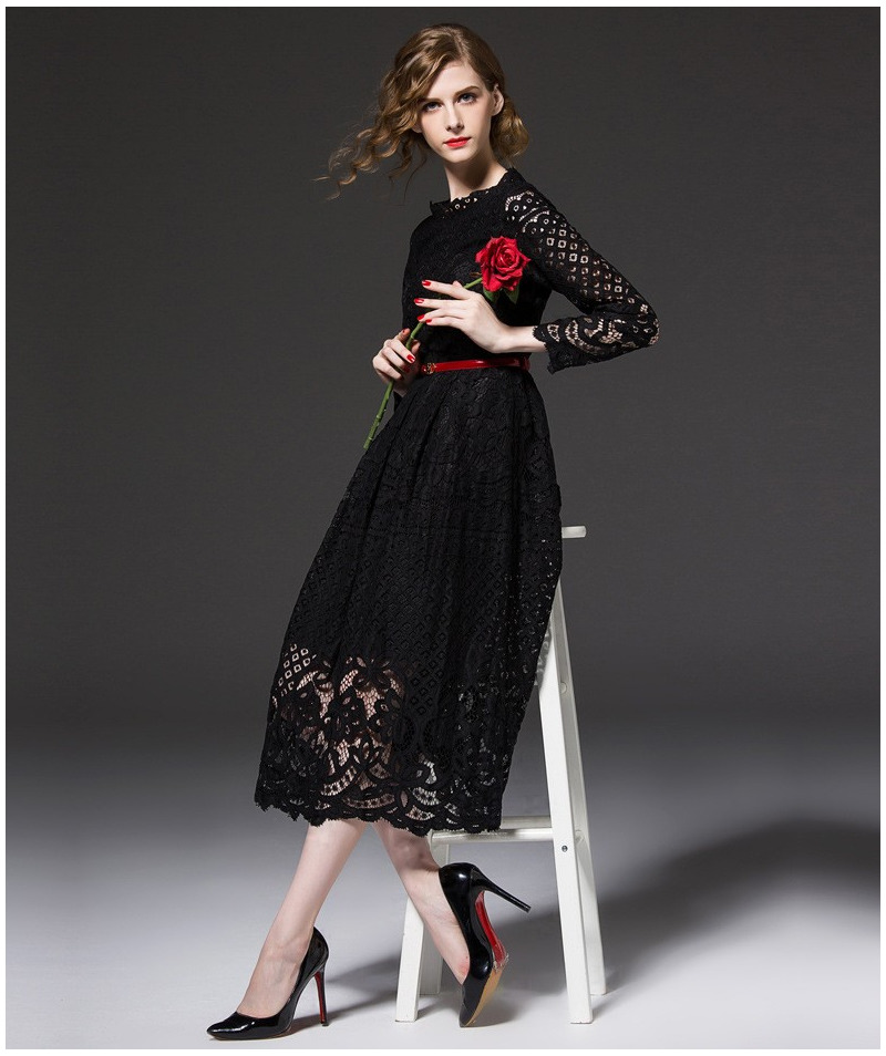 Moda De Encaje Elegante Cutwork Una Línea De Vestido Maxi Con Lazo En