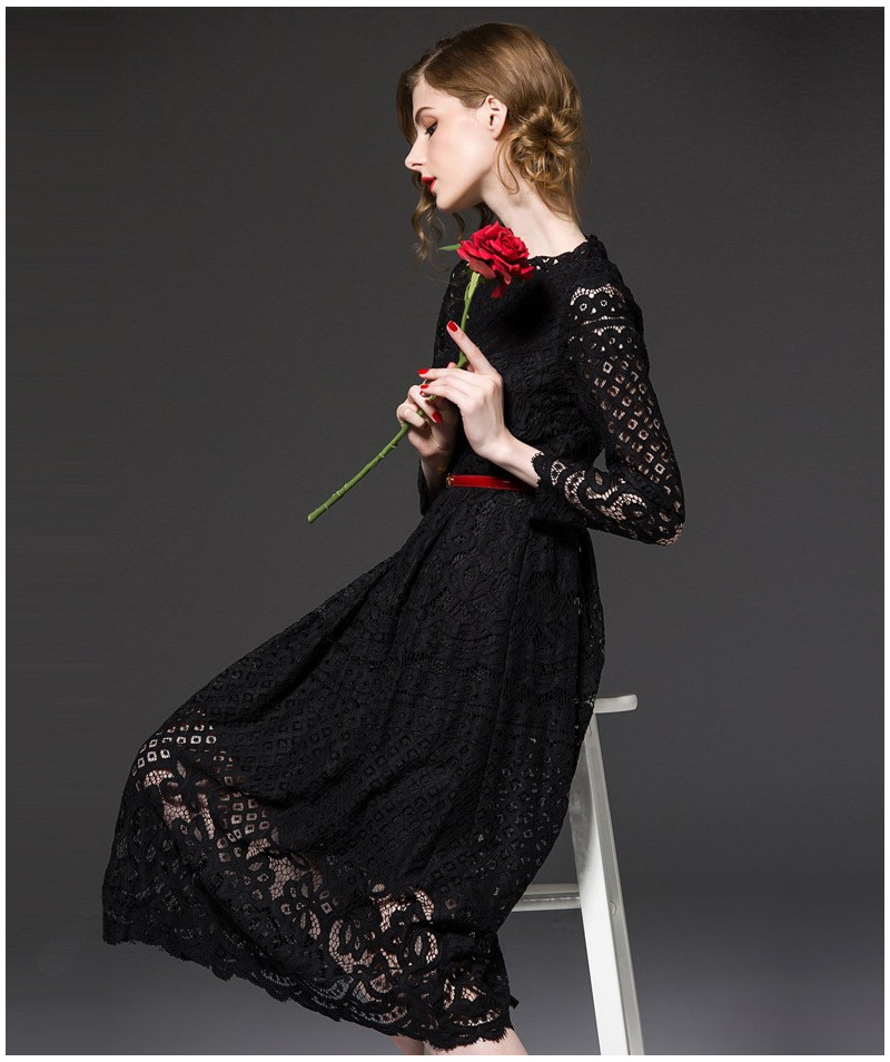 Moda De Encaje Elegante Cutwork Una Línea De Vestido Maxi Con Lazo En
