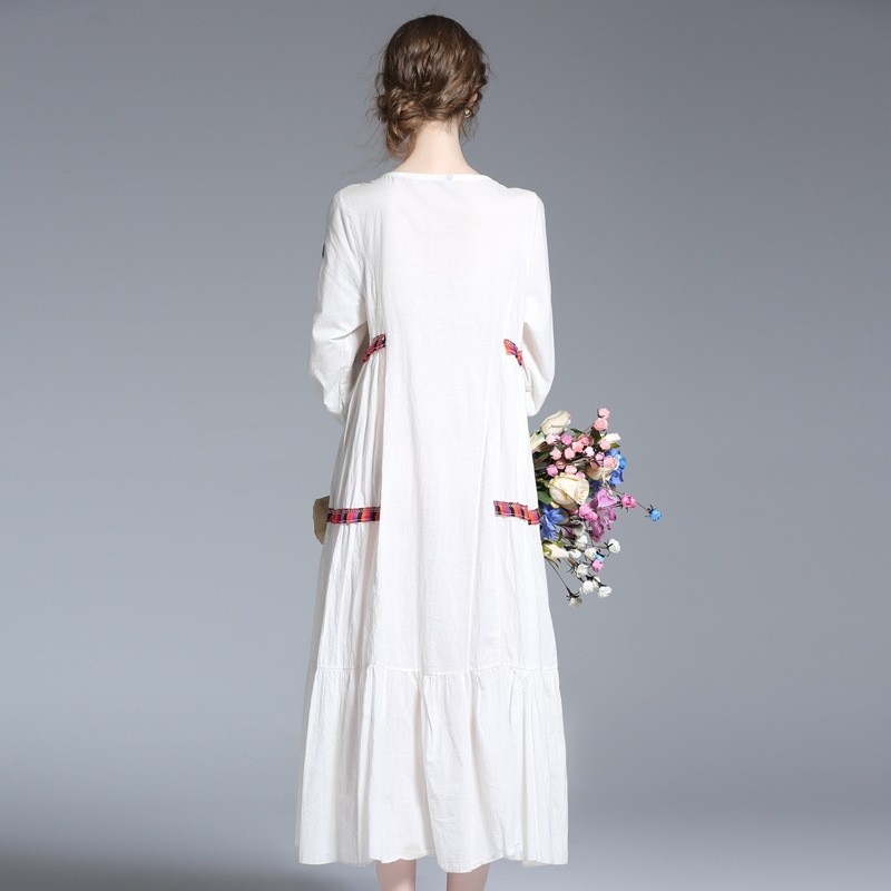 Mode-Exotik Strand Bestickt V-Ausschnitt Böhmischen Maxi-Kleid |