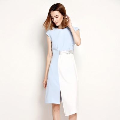 La Mode Et La Couleur De Contraste Sans Manches Taille Haute Robe Avec Ceinture Cravate