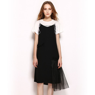 Mode-Rundhalsausschnitt-T-Shirt, Midi-Kleid Mit Mesh-Detail | VoguesUs