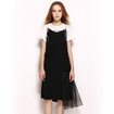 La Mode Col Rond T-Shirt Midi Robe Avec Détail De Maille