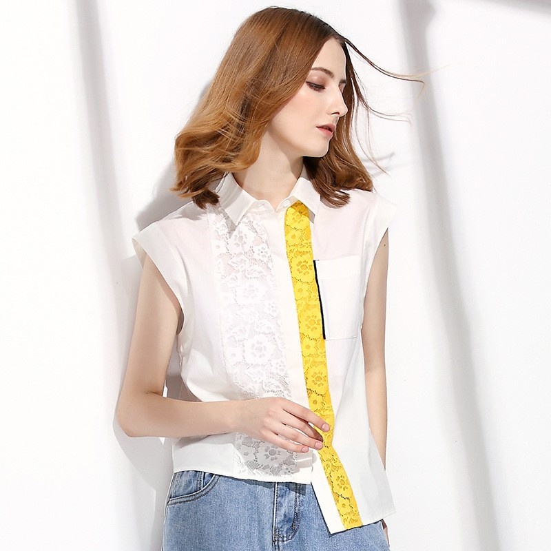 Fashion Sweet Stitching Hit Color Sleeveless Shirt | VoguesUs