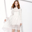 Dulce Exquisito Encaje Blanco Cutwork Vestido Midi