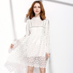 Сладкий Изысканный Белый Кружевной Вышивкой Платье Миди