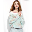 Fashion Off Shoulder Painting Print Mulberry Silk Shirt