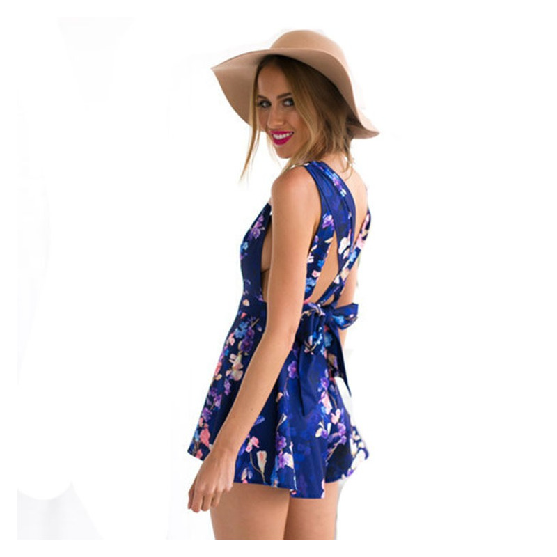 Super Sexy Tiefen V-Druck-Cross-Tie-Back Romper | VoguesUs