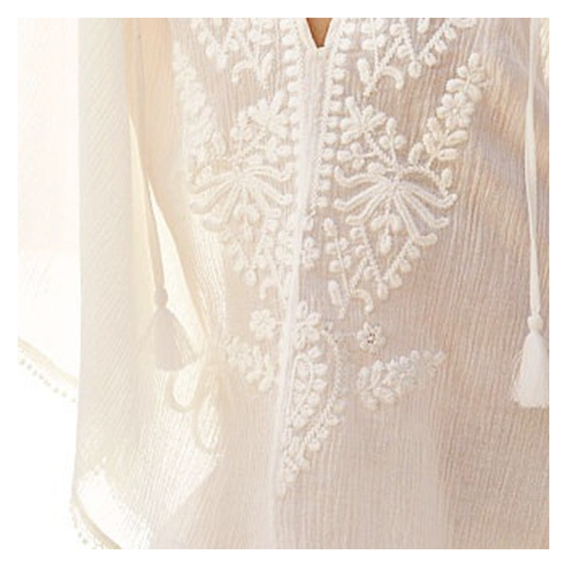 Fashion Sexy Holiday Wind Embroidery Deep V Blouse | VoguesUs