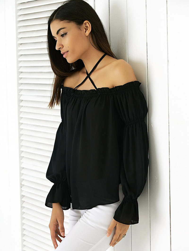 Fashion Simple Strapless Straps Trumpet Trumpet Collar Shirt |