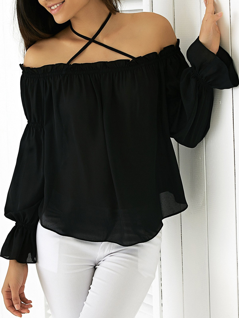Fashion Simple Strapless Straps Trumpet Trumpet Collar Shirt |