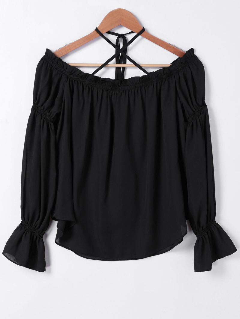 Fashion Simple Strapless Straps Trumpet Trumpet Collar Shirt |