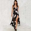 Sexy Asymmetrische Open Back V-Ausschnitt Seiten Split Maxi-Kleid