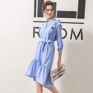 Fashionable Sweet Fresh Lotus Leaf Striped Lace Dress | VoguesUs