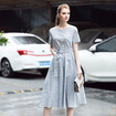 Skinny A-Linie Runde Hals Streifen Midi-Kleid Mit Tie Gürtel