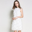 Sweet Feather Detail Sleeveless Round Neck A Line Dress