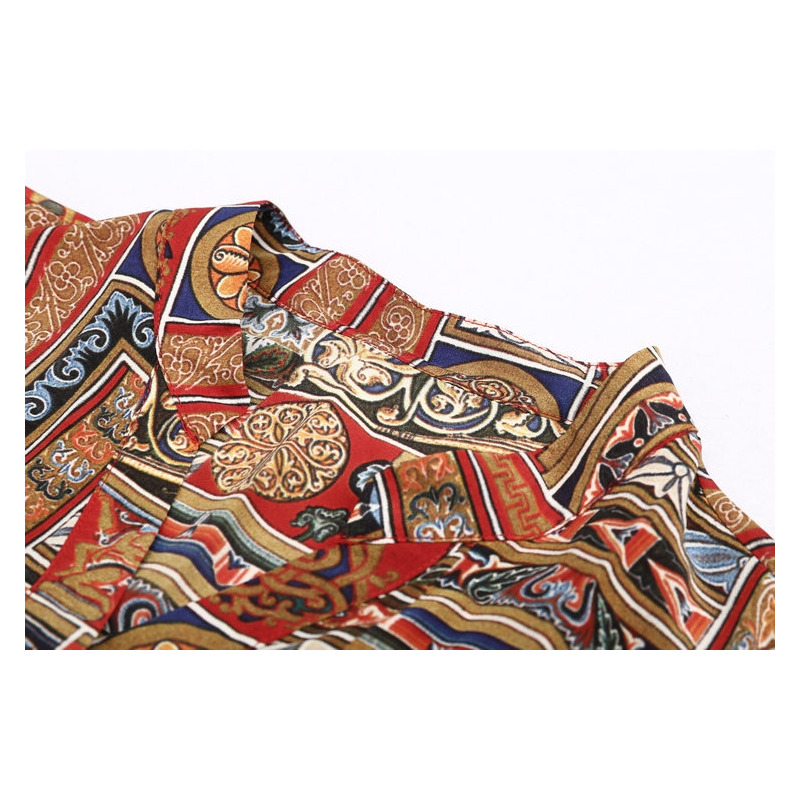 Rojo Basada Impresión Del Patrón De V Cuello Bodycon Vestido Midi