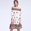 Fashion Ladies National Wind Pattern Of The Word Collar Loose Dress