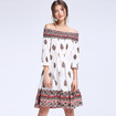 Mode-Damen-Nationalen Wind-Muster Des Wortes Kragen Lose Kleid