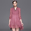 Elegant Exquisite 3/4 Sleeve Corset Waist Midi Dress With Embellished Collar