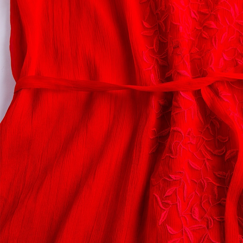 Elegant Exquisite Embroidery Layer Mesh Dress In Mulberry Silk |