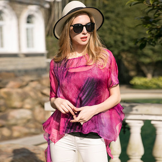 Elegante Sueltas De Pintura De Impresión Por Capas De Seda T-Shirt