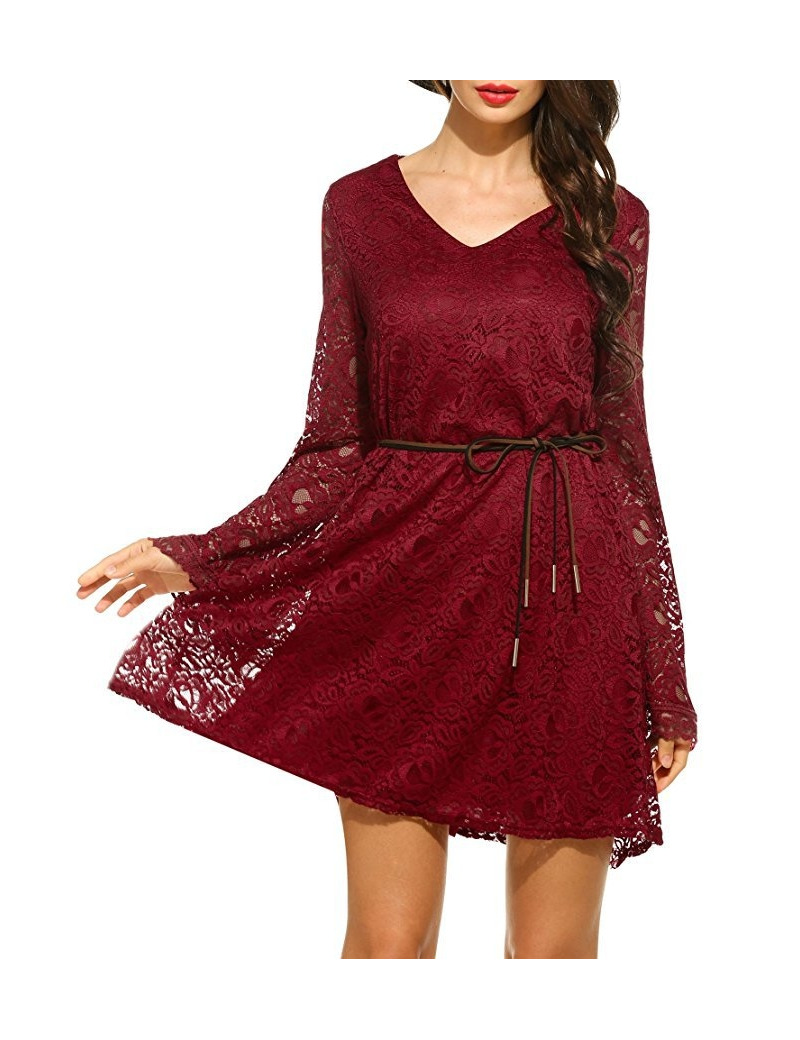 Fashion Sexy V-Ausschnitt Lace Flöte Ärmel Midi-Kleid | VoguesUs