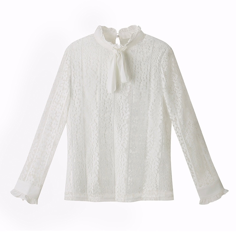 Exquise Dentelle Blanche, Chemise Avec Cravate Collier De Détail | VoguesUs