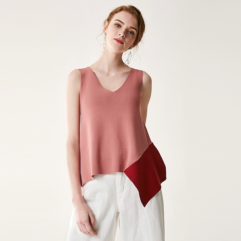 Bequeme Freizeit-Low Neck Kontrast Farbe Stitching Weste | VoguesUs