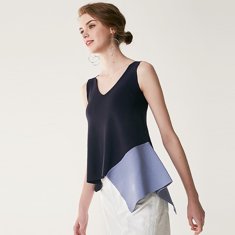 Bequeme Freizeit-Low Neck Kontrast Farbe Stitching Weste | VoguesUs