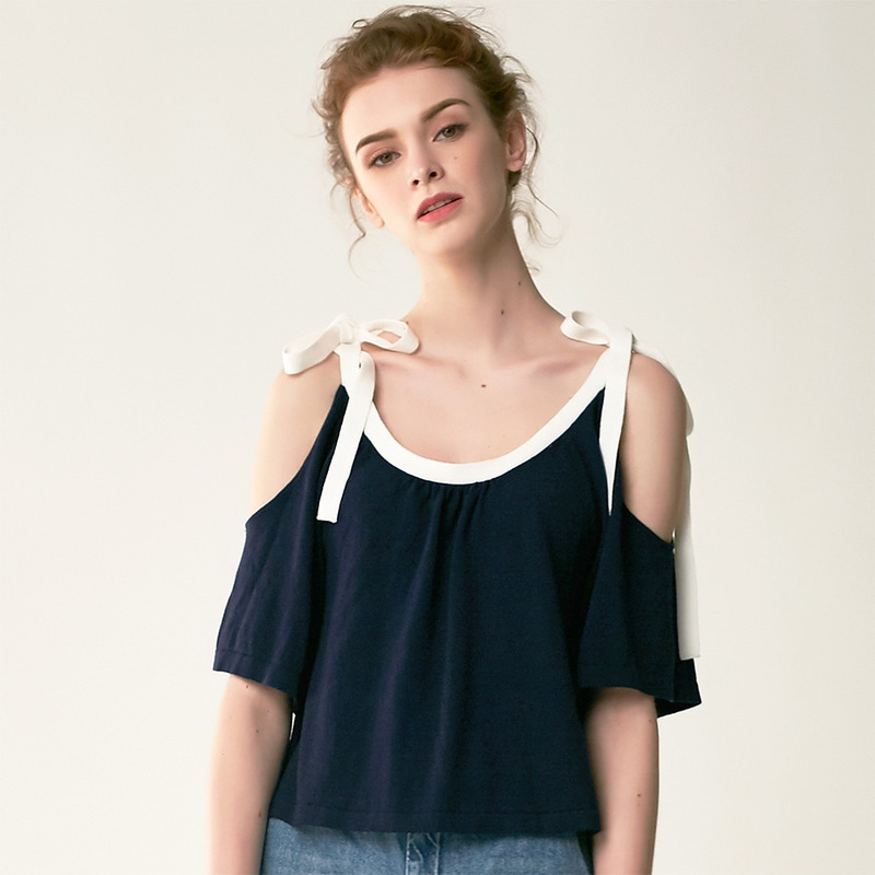 De La Mode Casual À Froid De L'Épaule T-Shirt Gilet Avec Noeud Courroie D'Épaule |