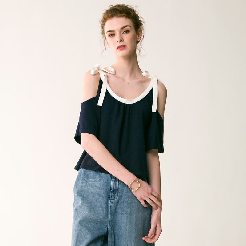 Fashion Casual Cold Shoulder T-Shirt Vest With Knot Shoulder Strap |