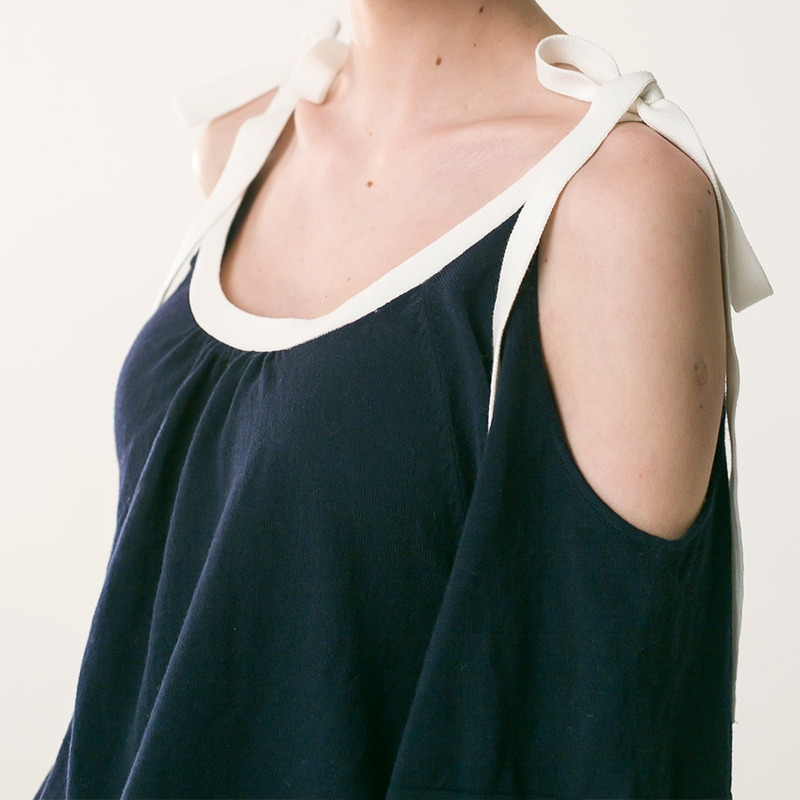 Fashion Casual Cold Shoulder T-Shirt Vest With Knot Shoulder Strap |