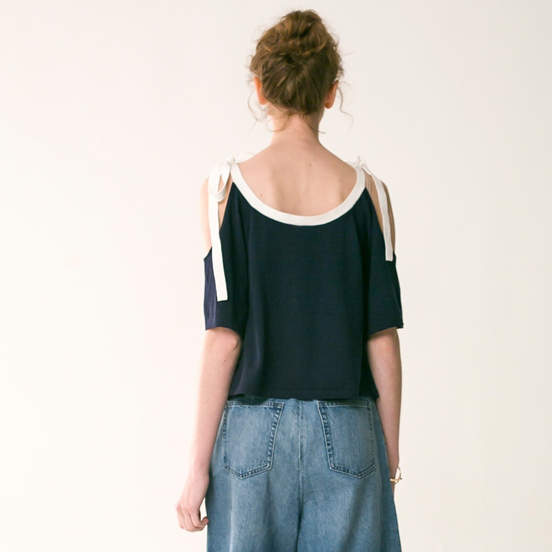 Fashion Casual Cold Shoulder T-Shirt Vest With Knot Shoulder Strap |