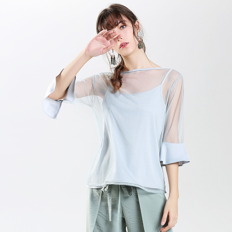 Fresh And Simple Perspective Lotus Leaf Sleeve Sling Two Sets |