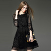 Elegante Layered Long Sleeve Black Lace Mesh-Kleid