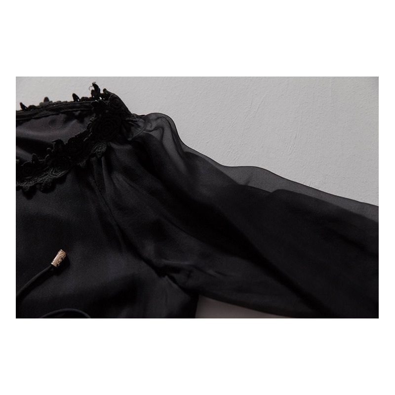 Elegante Capas De Manga Larga De Encaje Negro Vestido De Malla
