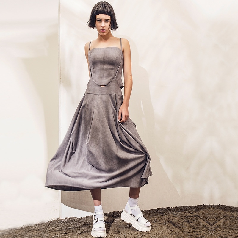 Mode Off-Schulter-Camisole Riemen Satz Zwei Maxi-Kleid | VoguesUs