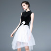 Stylish Swan Stitching Double Layer Sleeveless Midi Dress