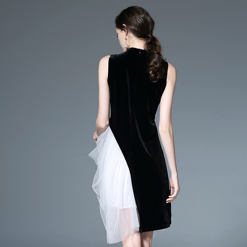 Elegante Cisne Costuras De Doble Capa Sin Mangas Vestido Midi