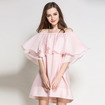 Pink Sweet Lovely Off Shoulder Ruffle Front Midi Dress