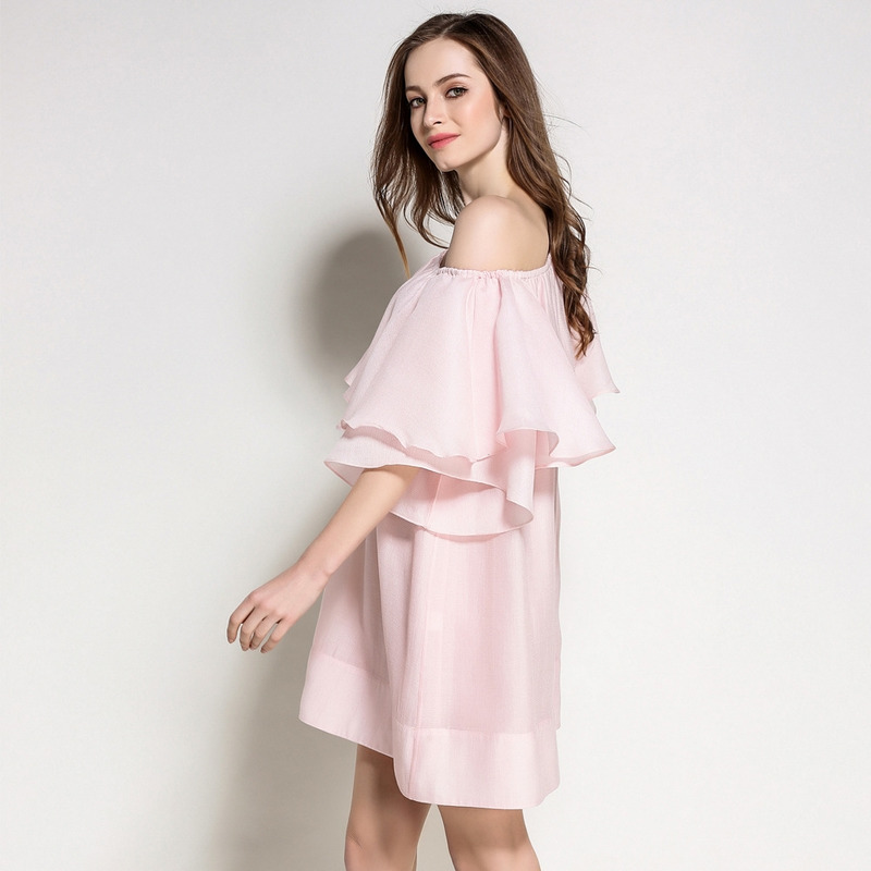 Pink Sweet Lovely Off Shoulder Ruffle Front Midi Dress | VoguesUs