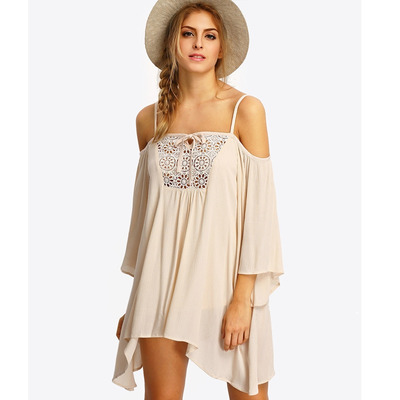Elegant Camisole Strap Dress With Cutwork Front | VoguesUs