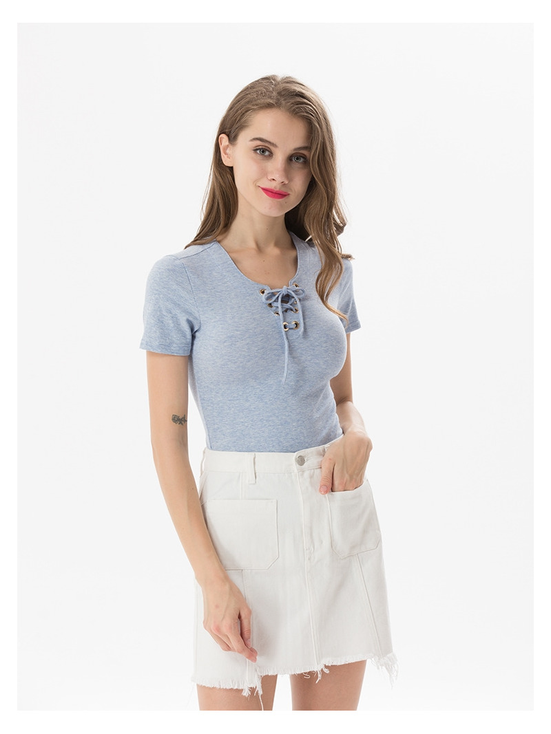La Moda Apretado V Cuello Manga Corta T-Shirt