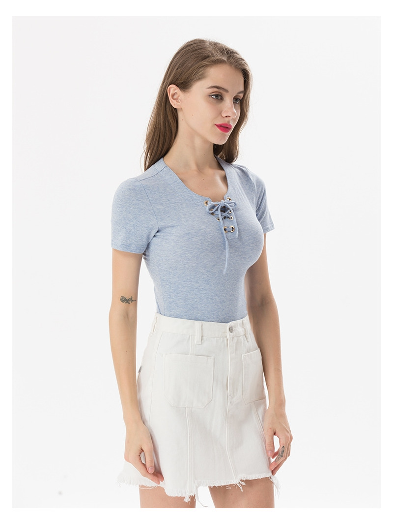 La Moda Apretado V Cuello Manga Corta T-Shirt