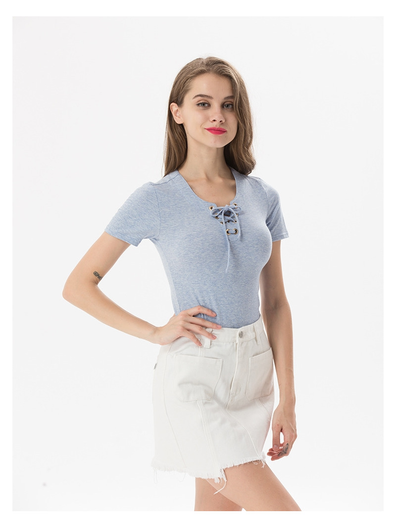 Fashion Engen V-Kragen Kurzarm-T-Shirt | VoguesUs