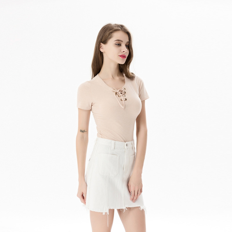Fashion Engen V-Kragen Kurzarm-T-Shirt | VoguesUs
