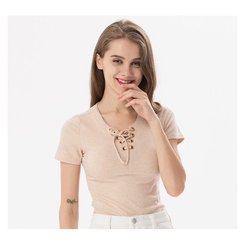 Fashion Serré Col V À Manches Courtes T-Shirt | VoguesUs