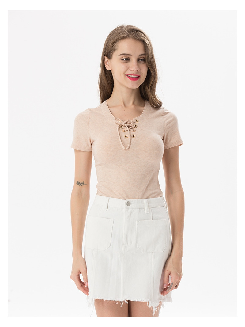 La Moda Apretado V Cuello Manga Corta T-Shirt