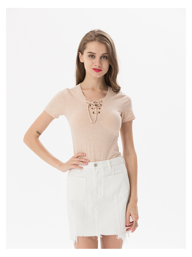Fashion Serré Col V À Manches Courtes T-Shirt | VoguesUs