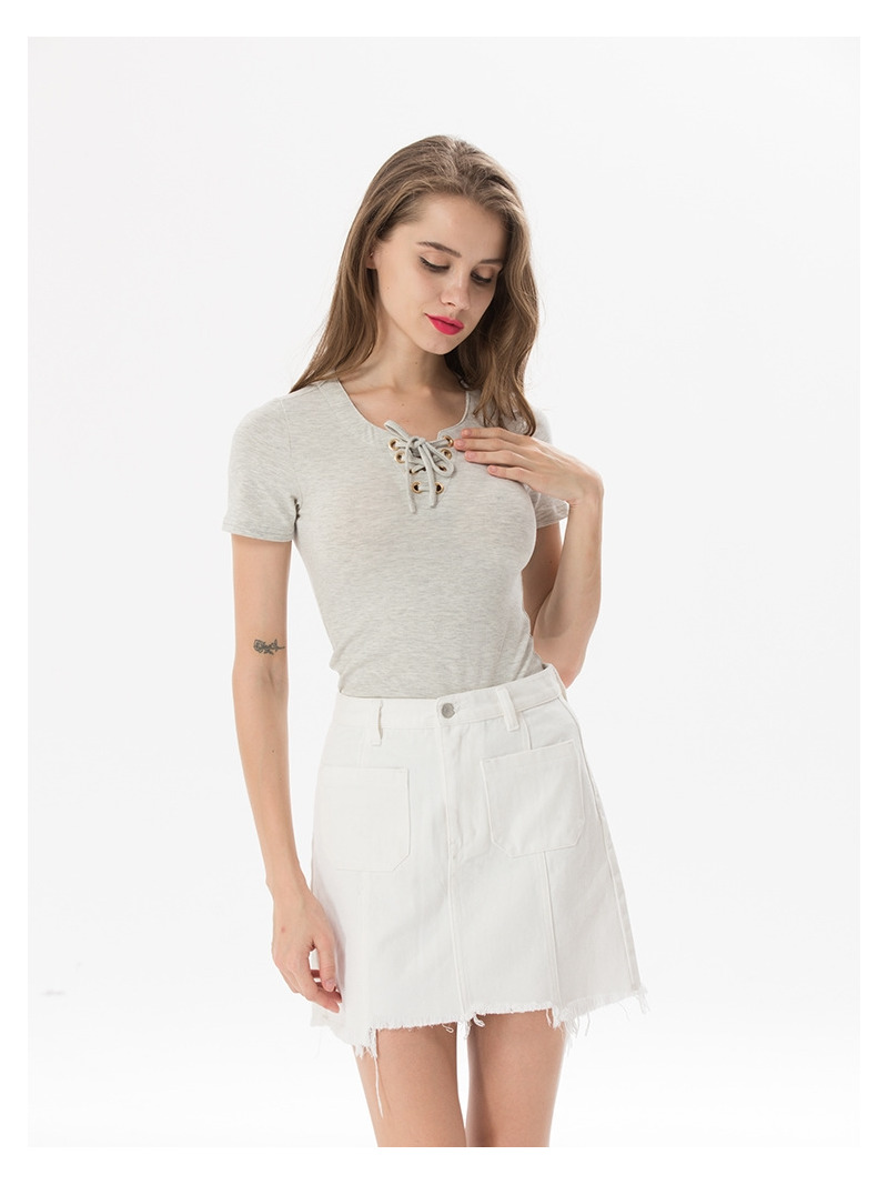 La Moda Apretado V Cuello Manga Corta T-Shirt